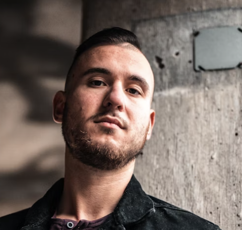 Low angle man portrait photo
